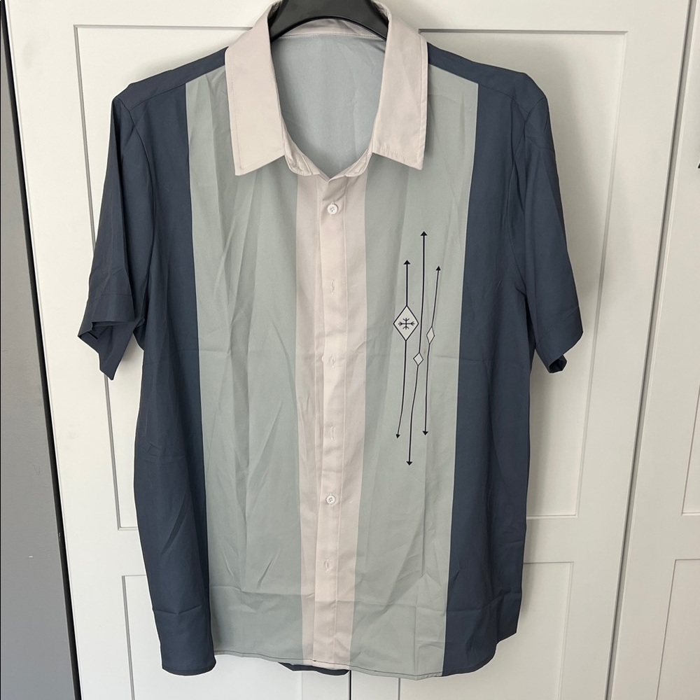 Men's Casual Button Down Shirt - Navy and Light Gray